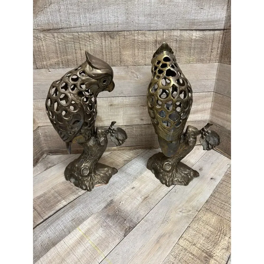 Vintage Brass Parrot Candle Holders